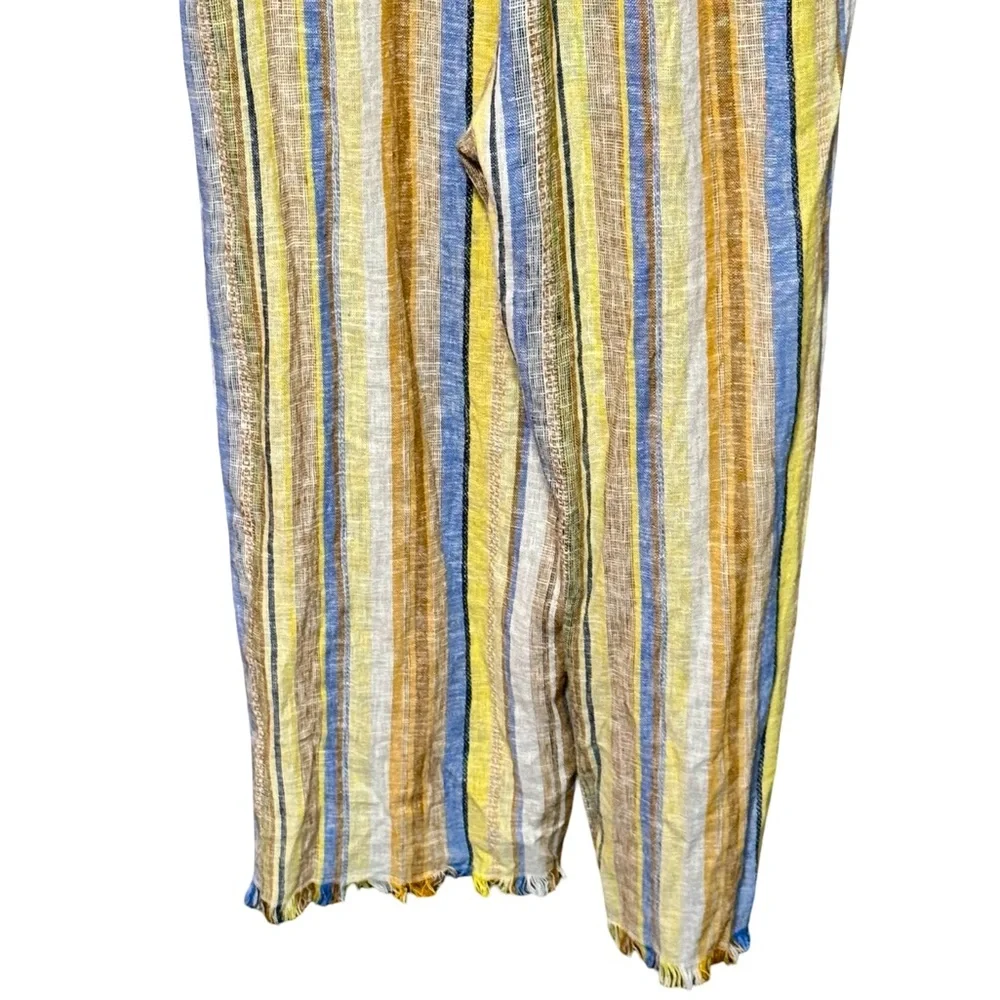 DREW | ANTHROPOLOGIE Linen Cotton Striped Wide Leg Frayed Hem Jumpsuit Medium - Picture 12 of 15